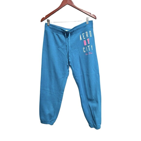 Aeropostal Vintage Sweatpants Cropped Joggers Blue Logo Size Large New York Y2K - Picture 2 of 5